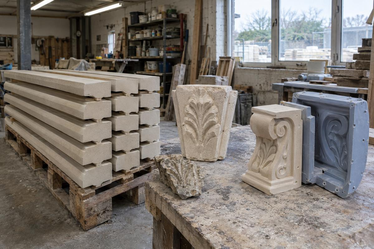 Cill run, heritage keystone copy and bespoke cast-stone piece