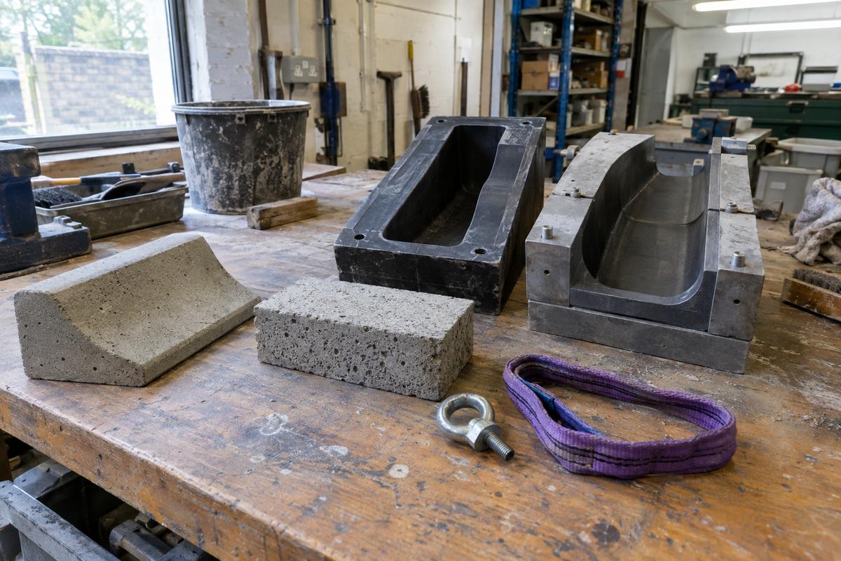 Sample piece, mix sample and one-part and two-part mould options