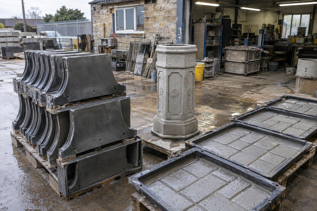 Repeat moulds, civic bespoke tooling and paving relief trays in a yard
