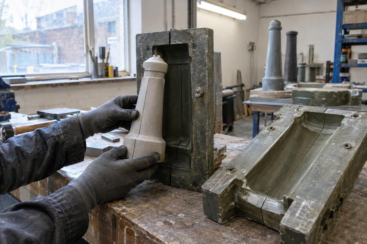 Pattern approval check against a mould in the workshop