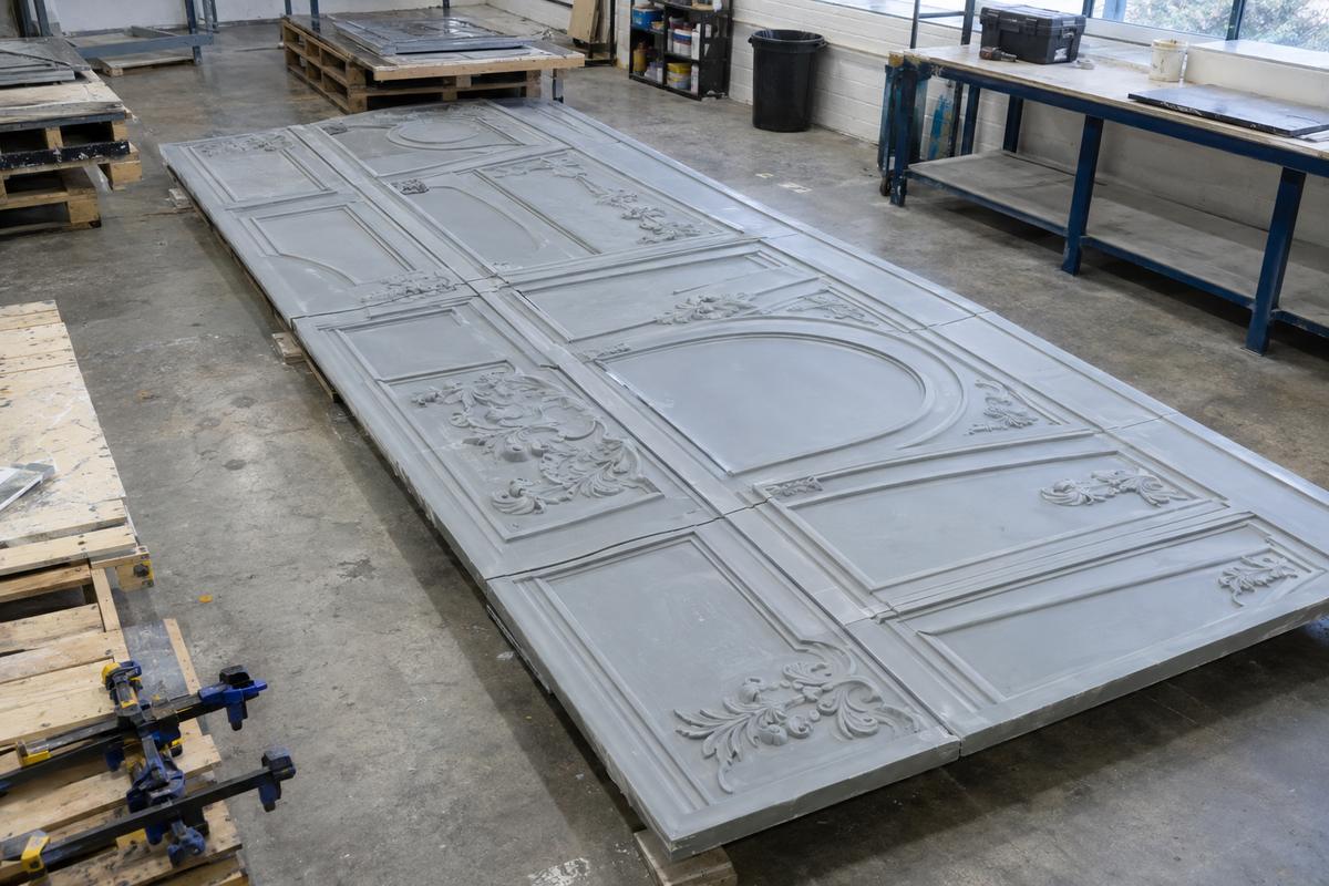 Large formliner sections joined along recessed lines and shadow gaps