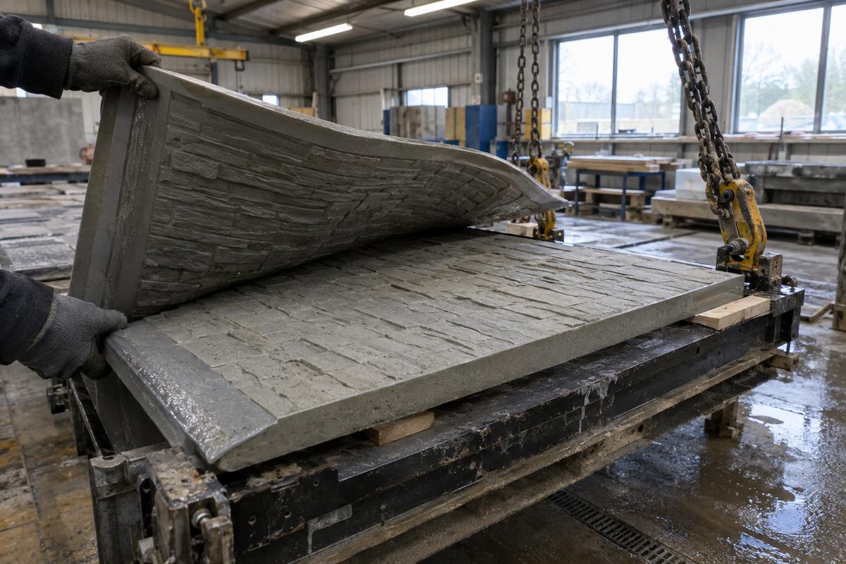 Flexible mould stripping cleanly from the edge of a cured panel