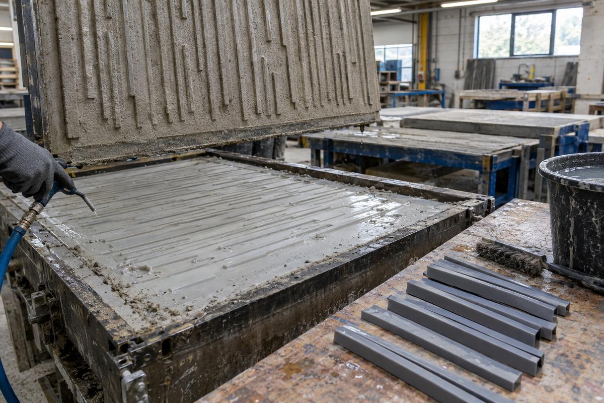Compressed air breaking the seal before removing flexible mould inserts