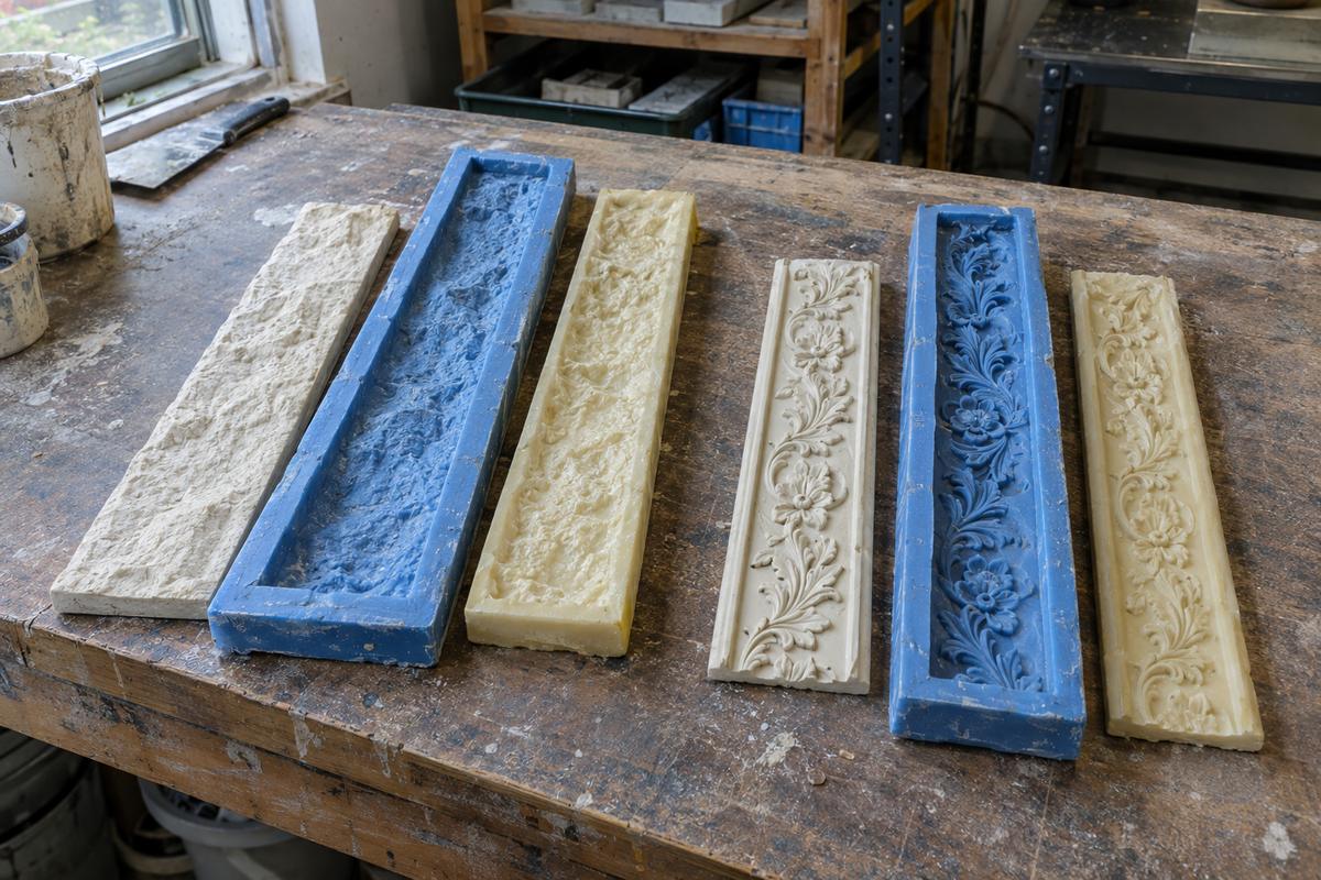 Fine and simple relief samples comparing silicone and polyurethane wear