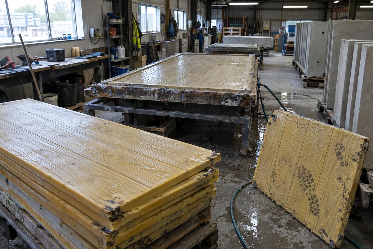 Polyurethane formliners in a busy yard with repeat precast panels