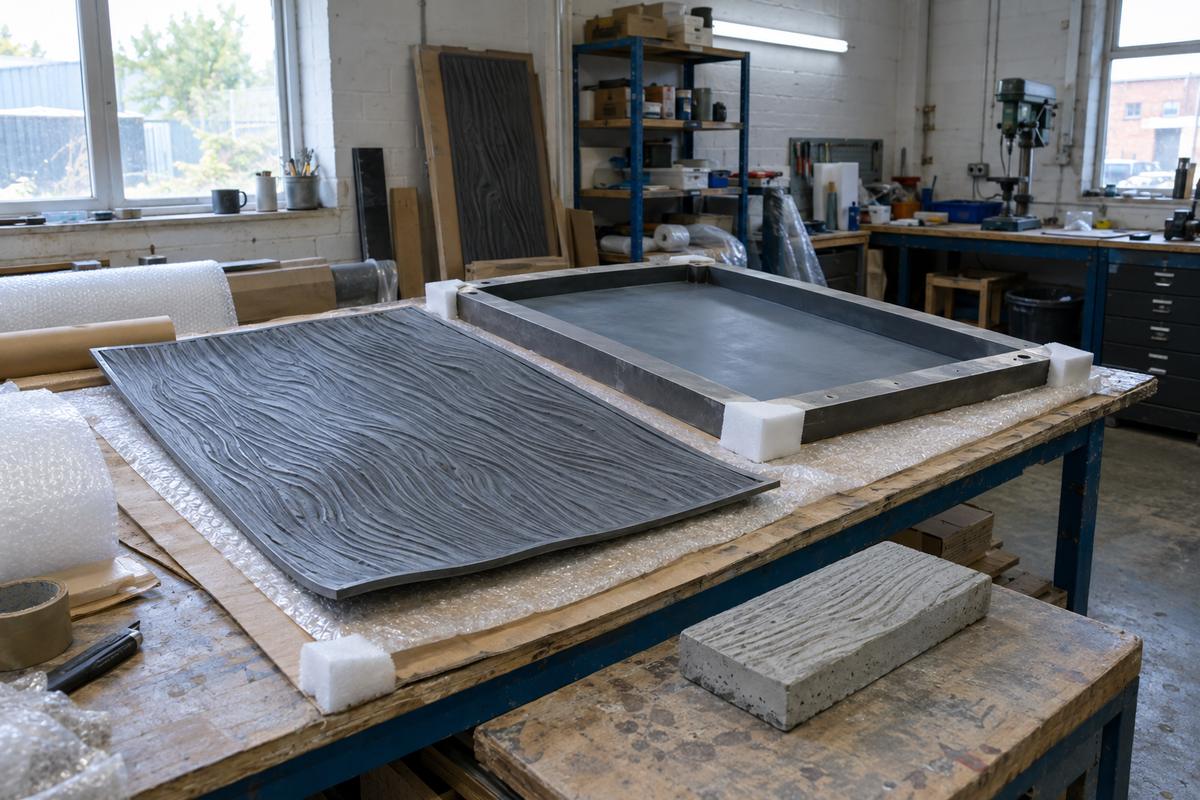 Finished formliner and backing frame prepared for delivery and coordination