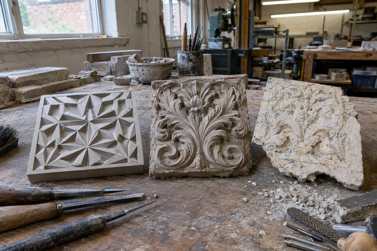 Machined, sculpted and scanned pattern examples side by side