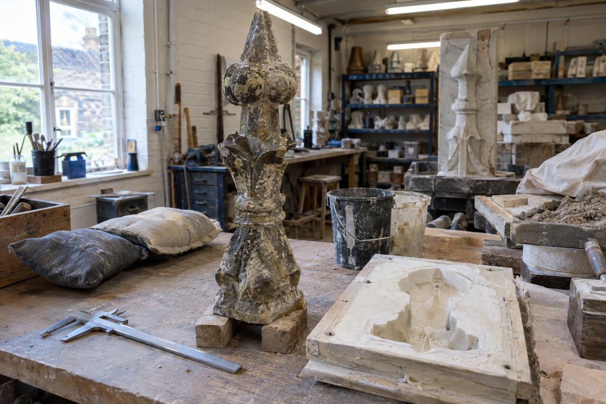 Original church finial section prepared as the master for reproduction