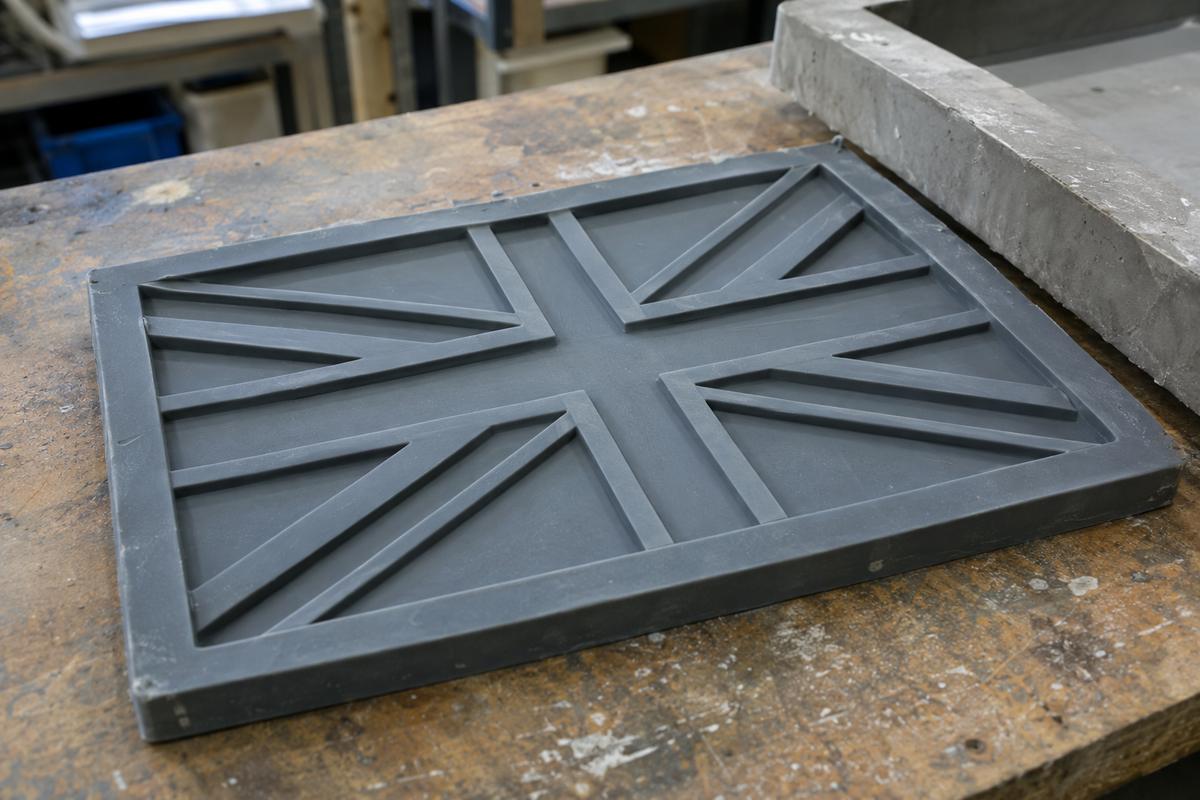 Silicone relief insert showing crisp flag geometry for planter face