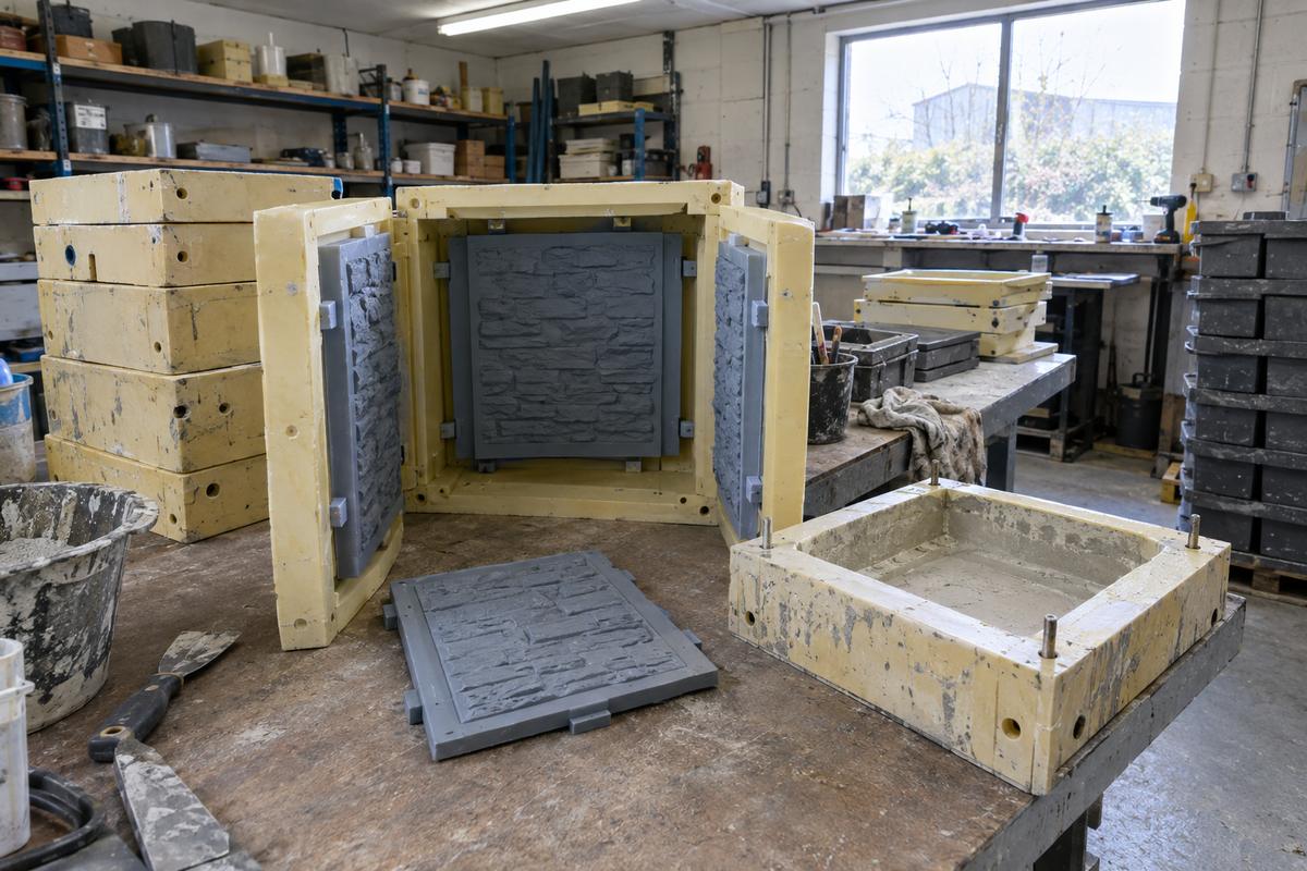 Opened planter mould with silicone side inserts and rigid surround