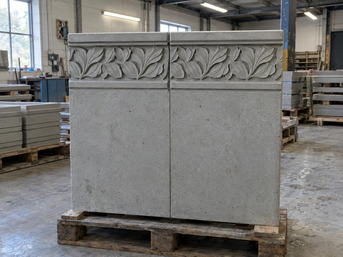 GRC sample panel with leaf relief and a deliberate shadow gap