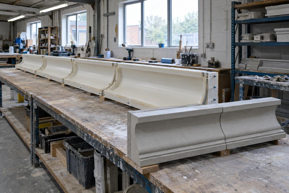Multiple cornice tooling sections arranged to meet at shadow gaps