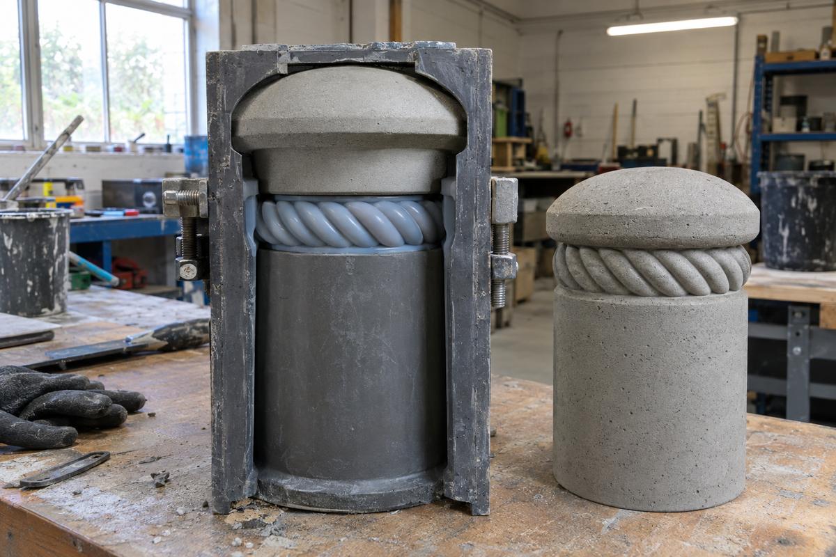 Bollard mould undercut and silicone rope insert with clean concrete sample
