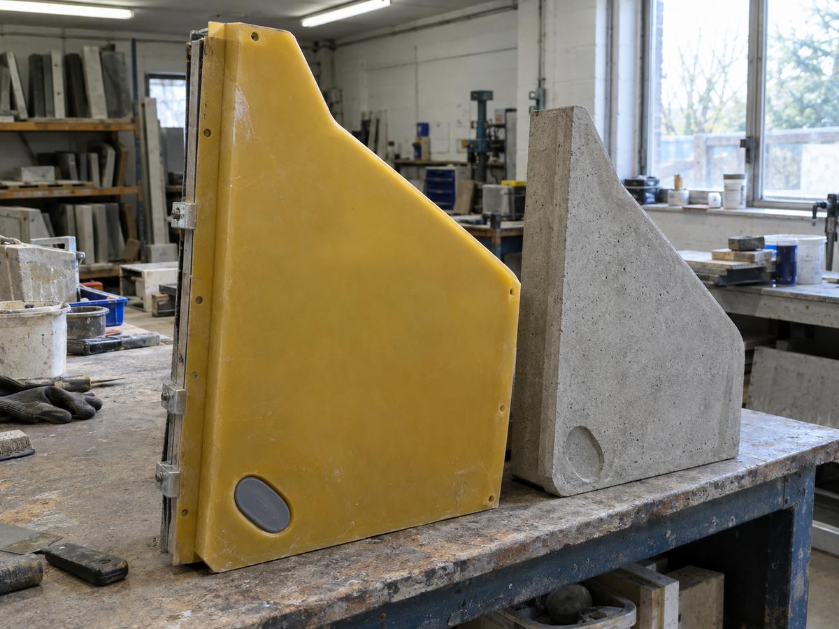Bench-end formliner with separate silicone insert for small oval detail