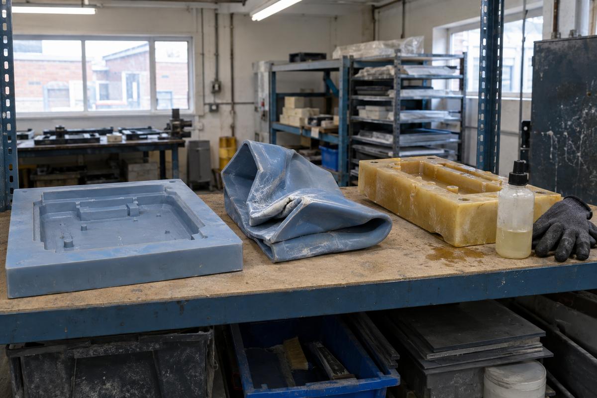Well-stored and badly handled moulds compared on a workshop shelf
