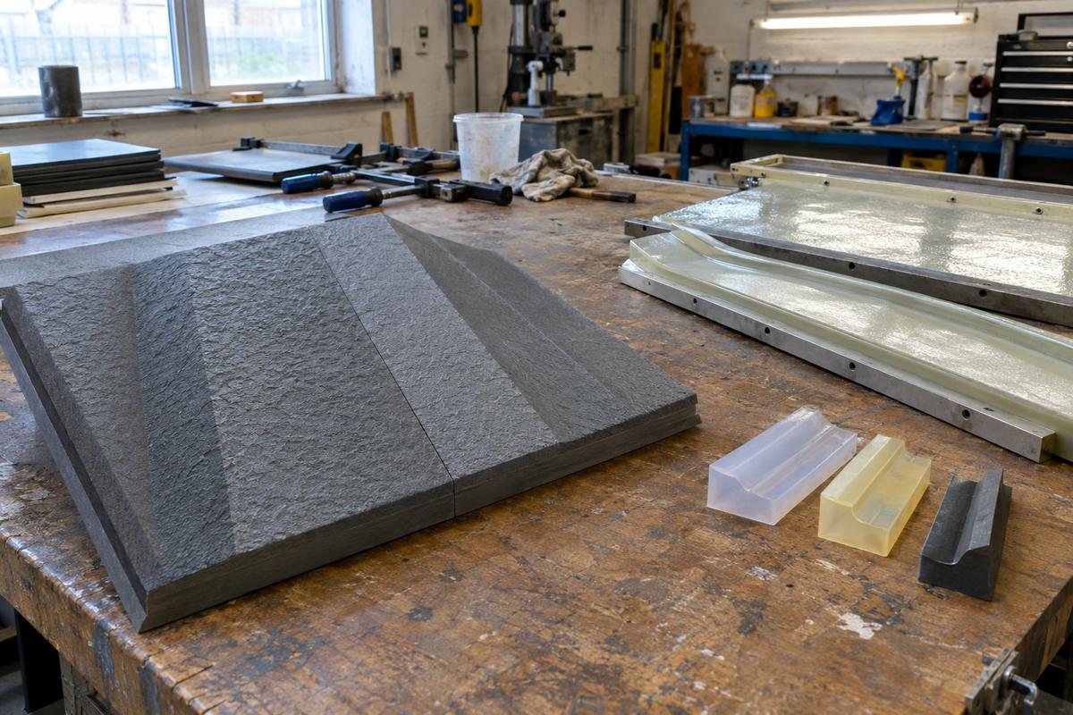 Relief sample showing splice line and demoulding test pieces