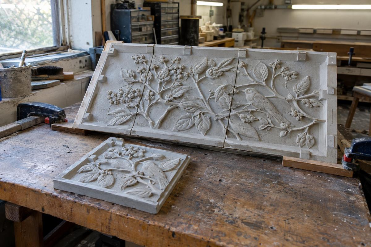 Sample relief tile with larger master split into panel sections