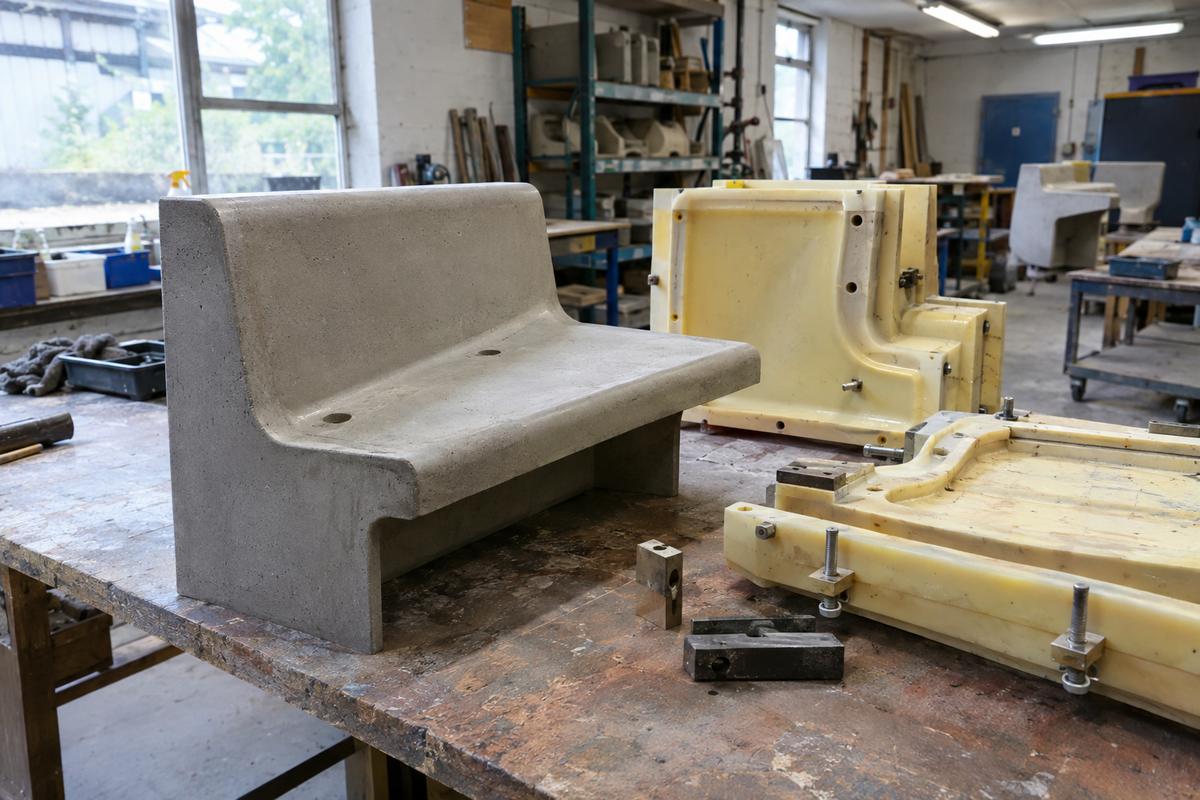 Bench end pattern showing seat fall, radii and fixing recesses