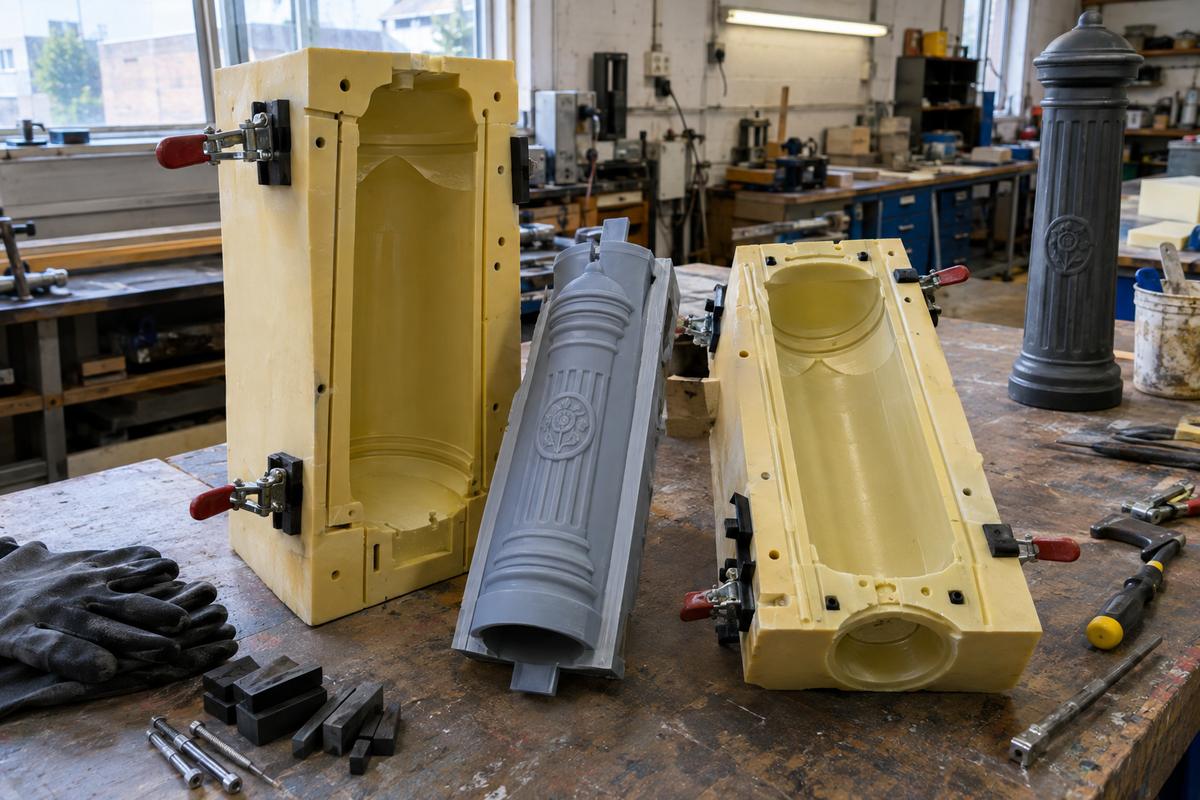 Bollard mould body with silicone detail insert and vent channels