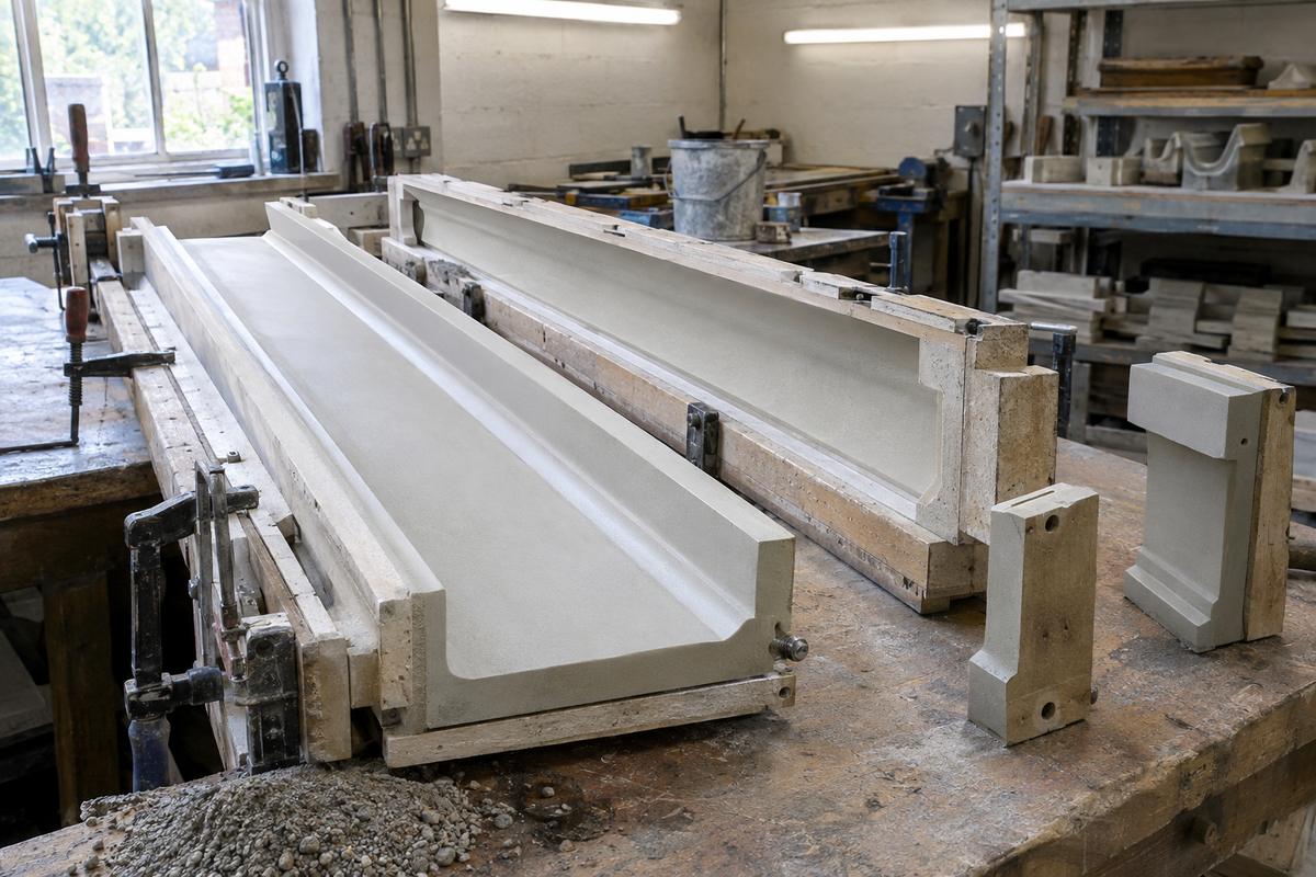 Open cill and lintel moulds showing sharp arrises and stop-ends