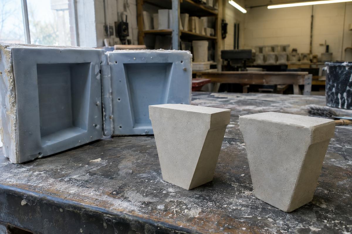 Cast stone mould and samples comparing sharp and soft arrises