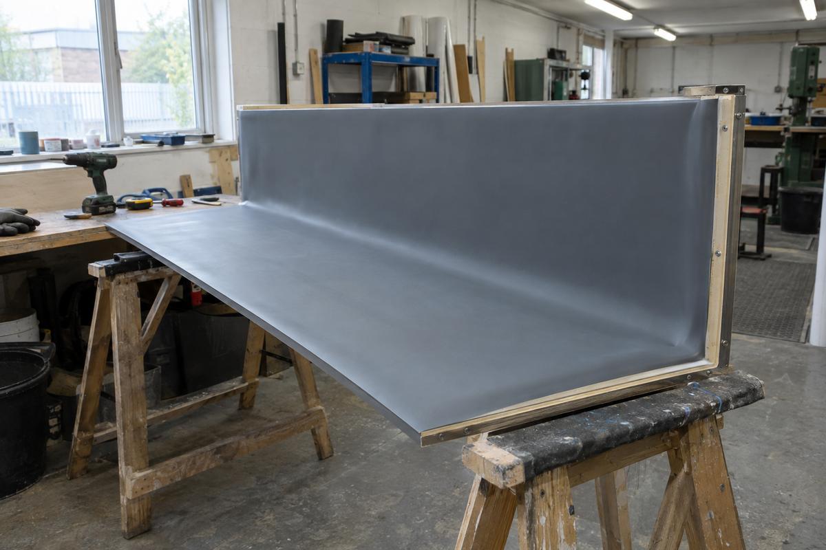 L-shaped silicone liner with rigid support for cladding return casting