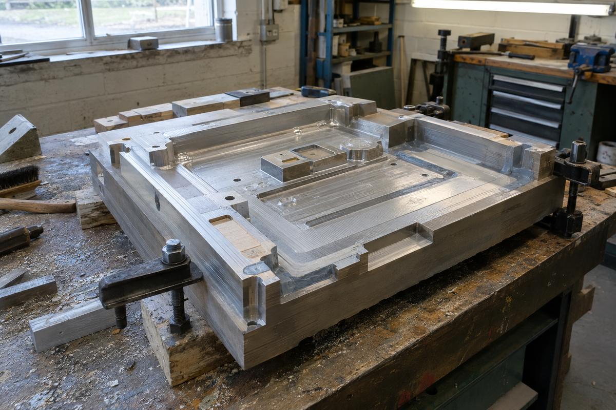 Finished CNC machined tooling board pattern with crisp geometric detail
