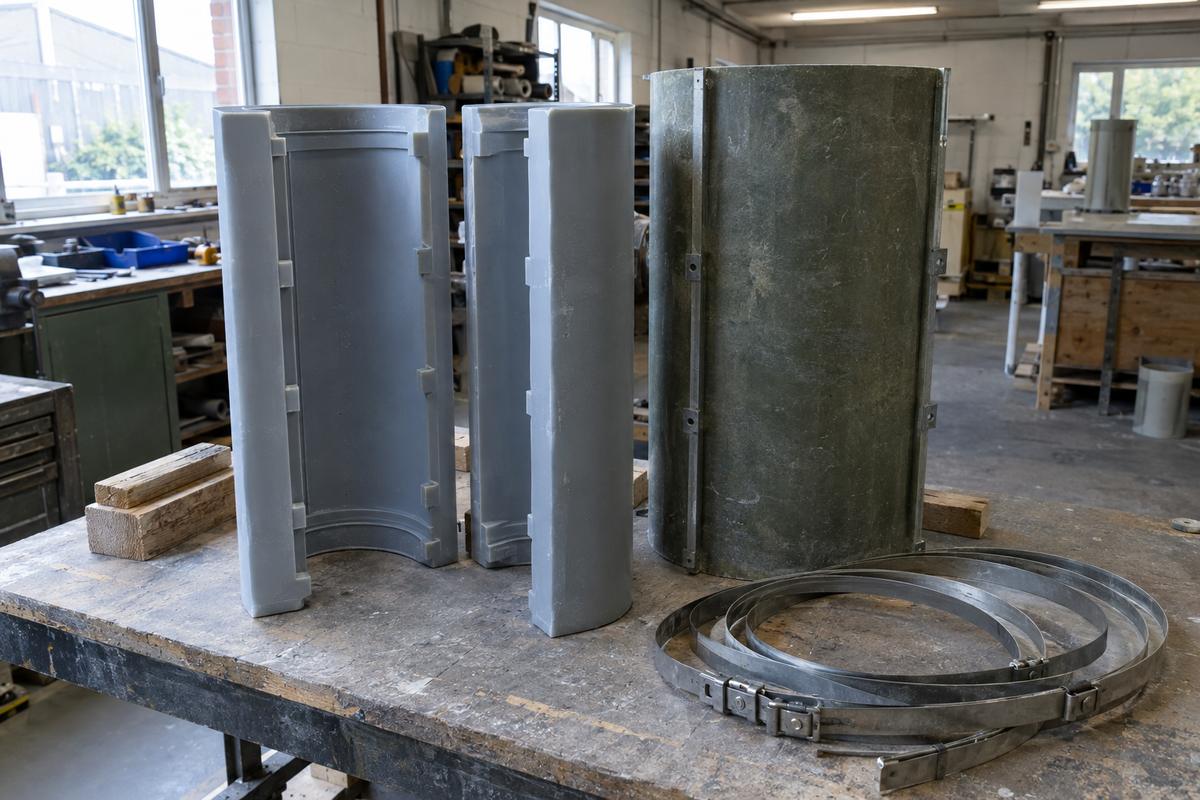 Split silicone column liner halves, keys and rigid support jacket