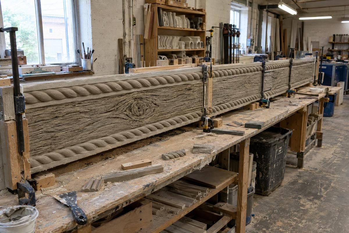 Large rope and timber texture patterns joined across long panel sections