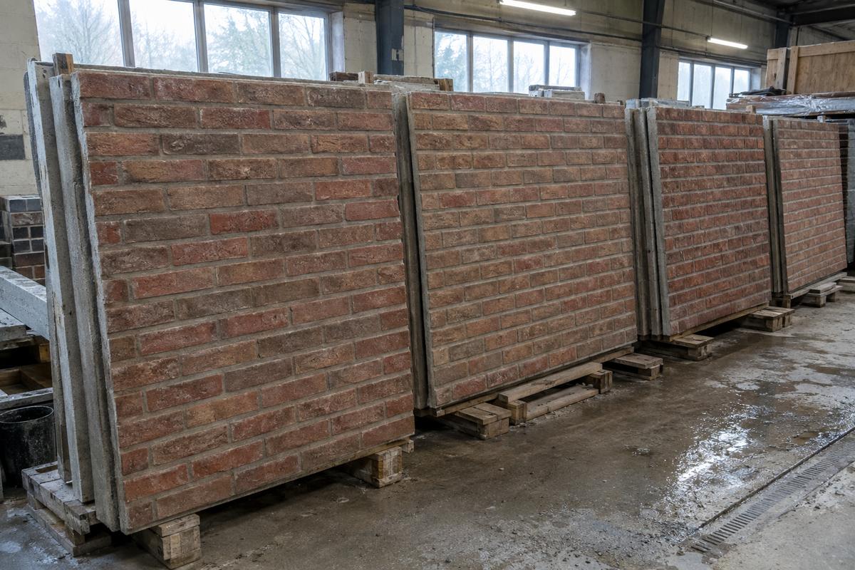 Faux brick precast panels showing visible texture repetition at close range