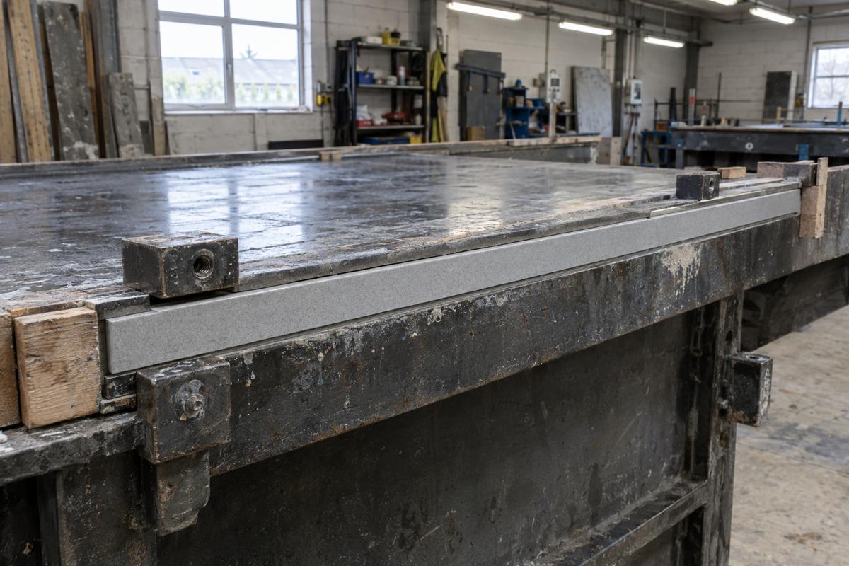 Feature band insert located accurately along a precast mould edge