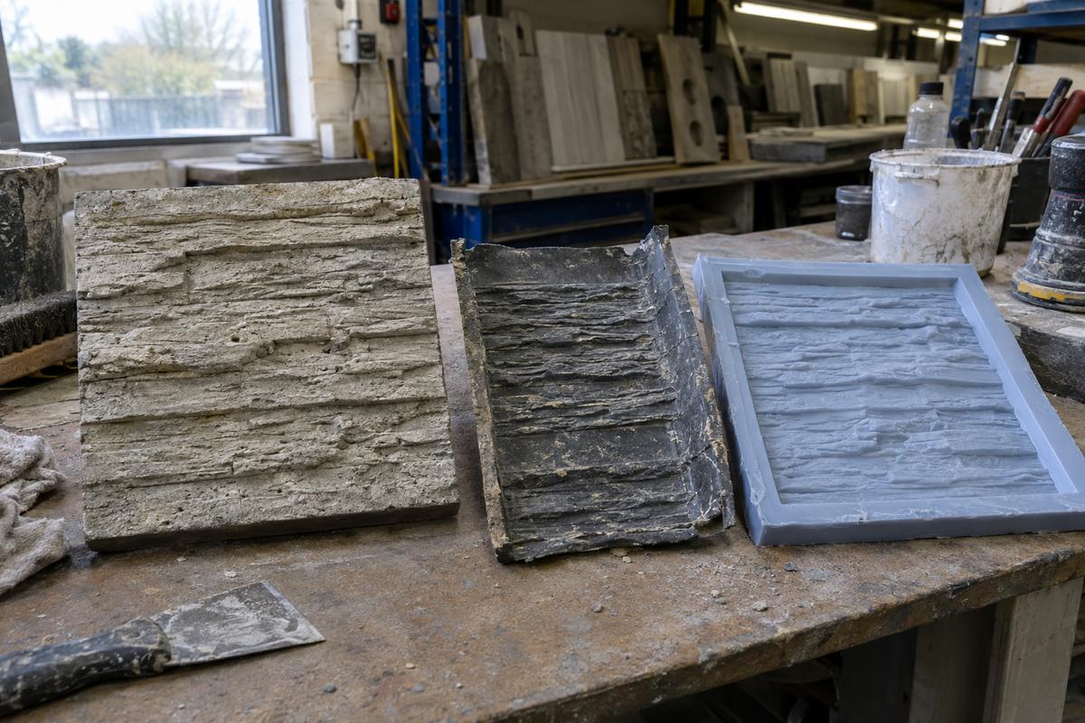 Cast sample, old liner offcut and new impression for matching