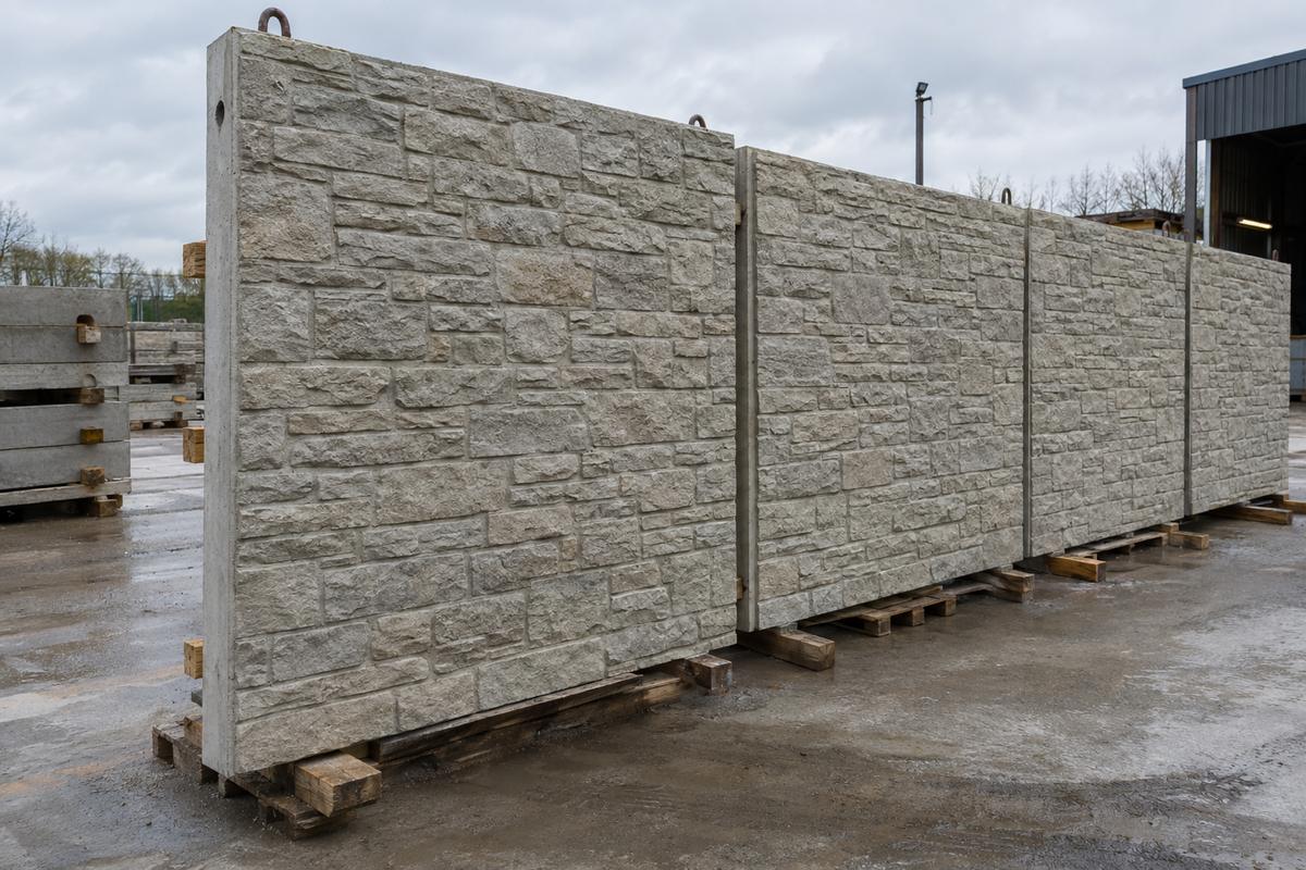 Textured concrete panels with pattern aligned neatly across the joints