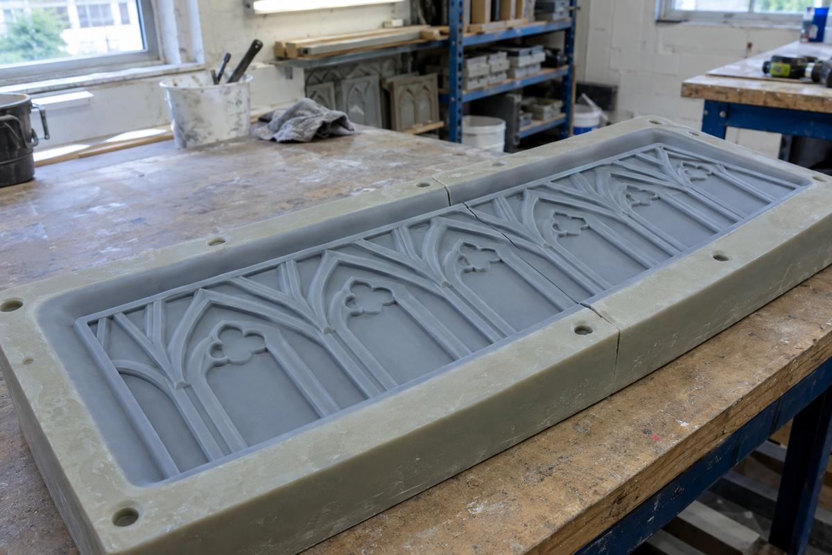 Silicone insert fitted inside polyurethane surround with planned splice