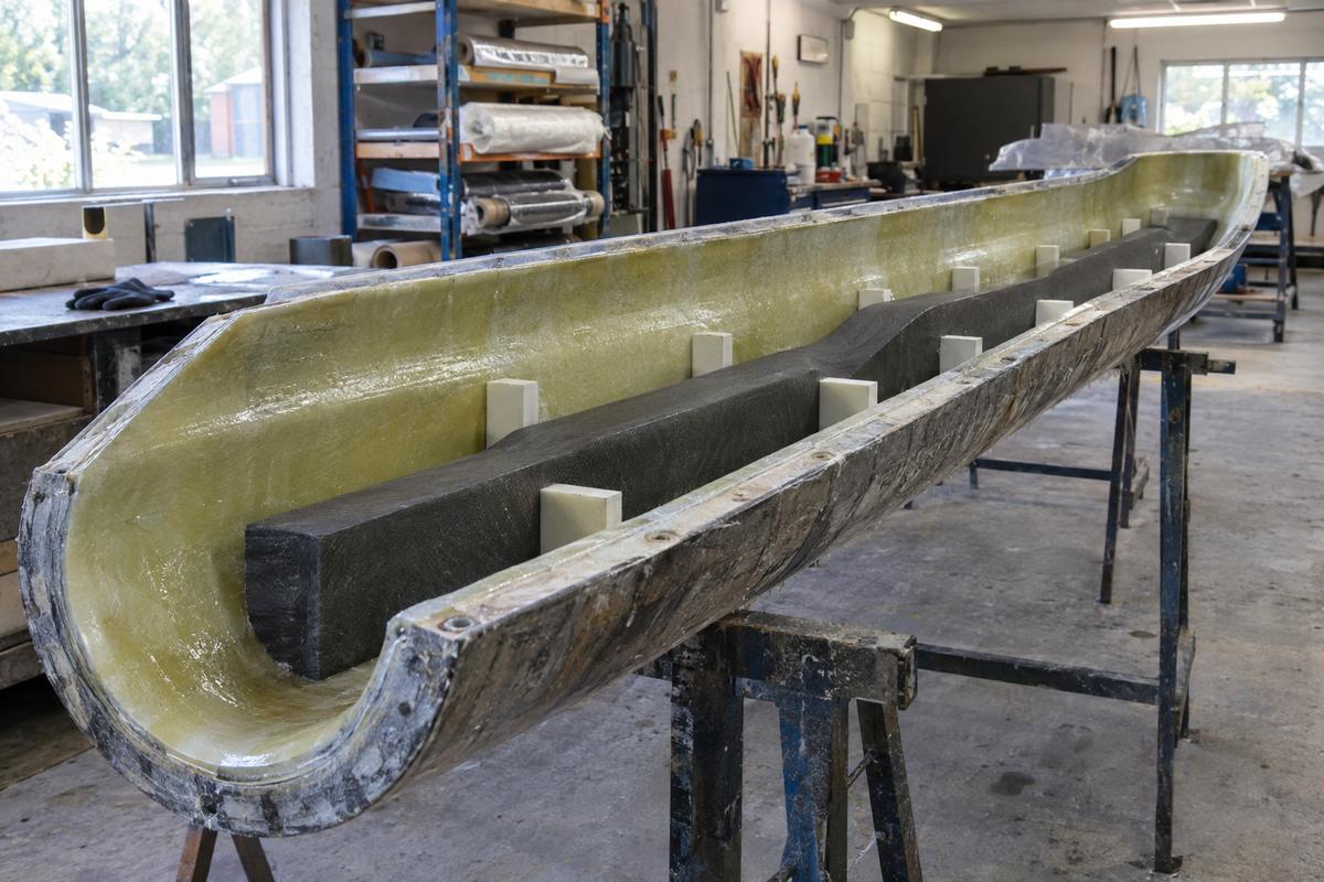 Half-shell column mould with spacers showing internal clearance