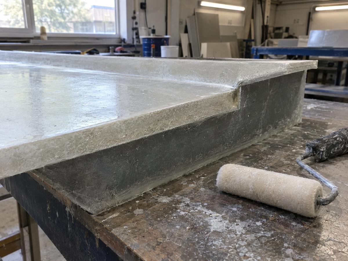 Panel mould edge shaped for spraying and rolling the returns