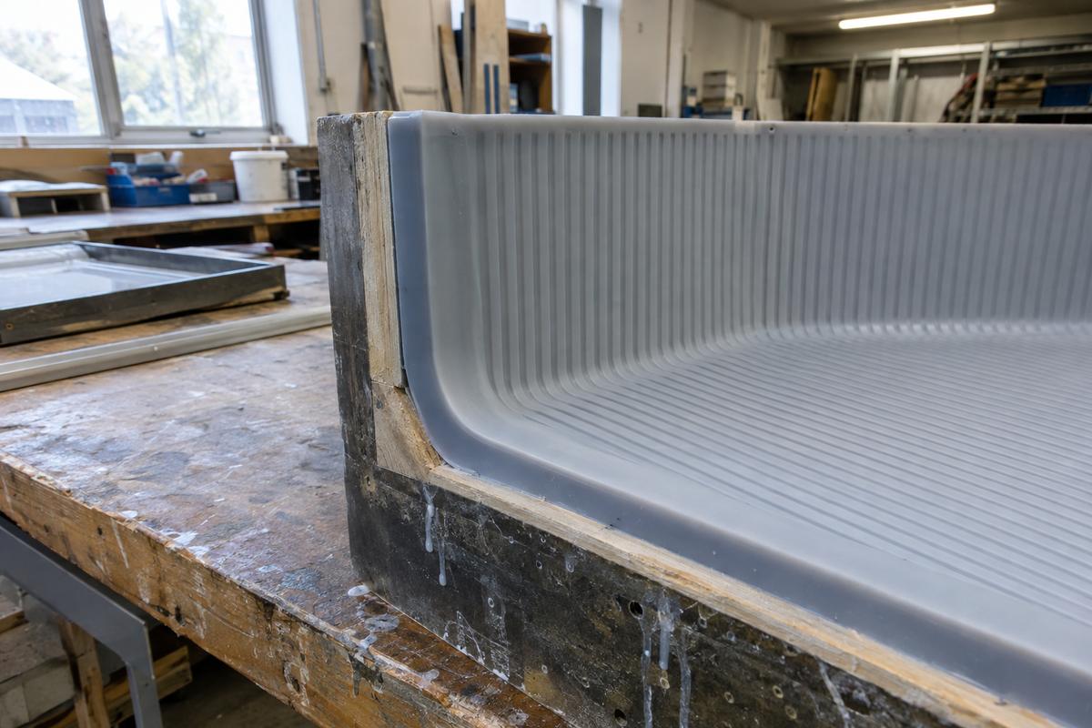 Radiused corner detail in a supported silicone GRC mould