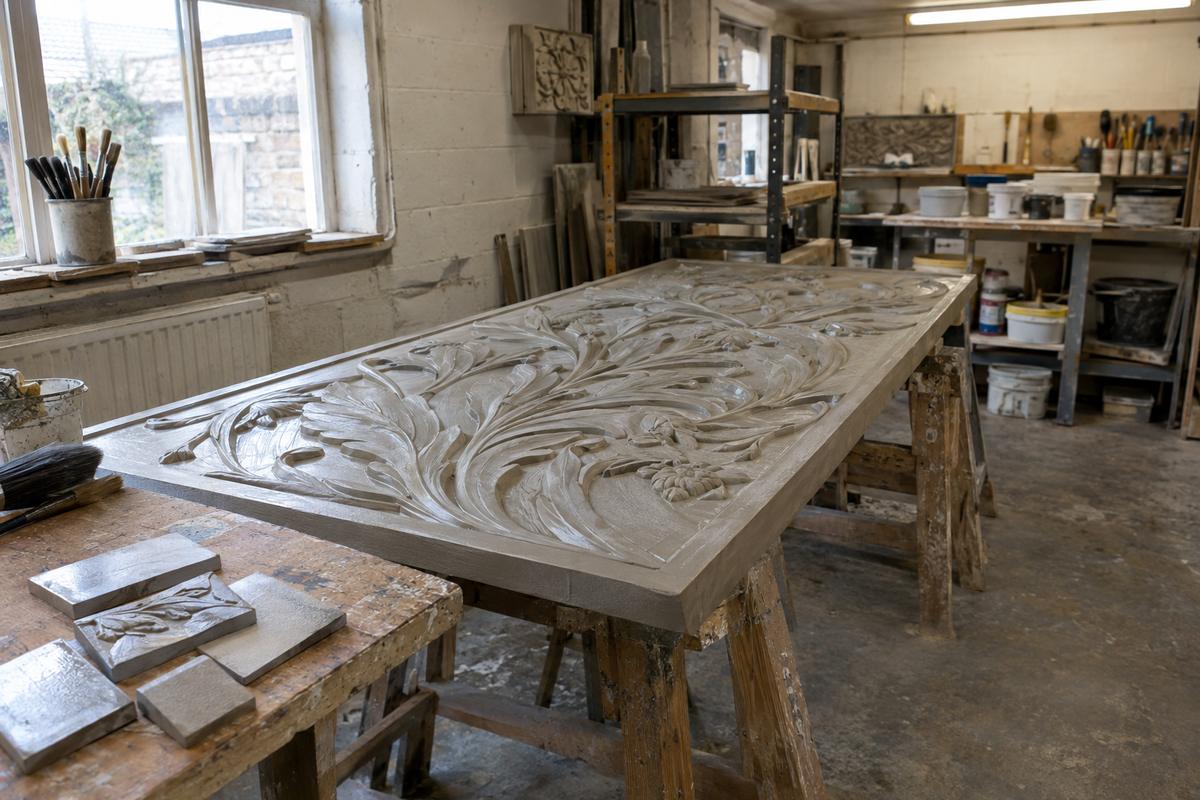 Finished sculpted relief pattern sealed and ready for moulding