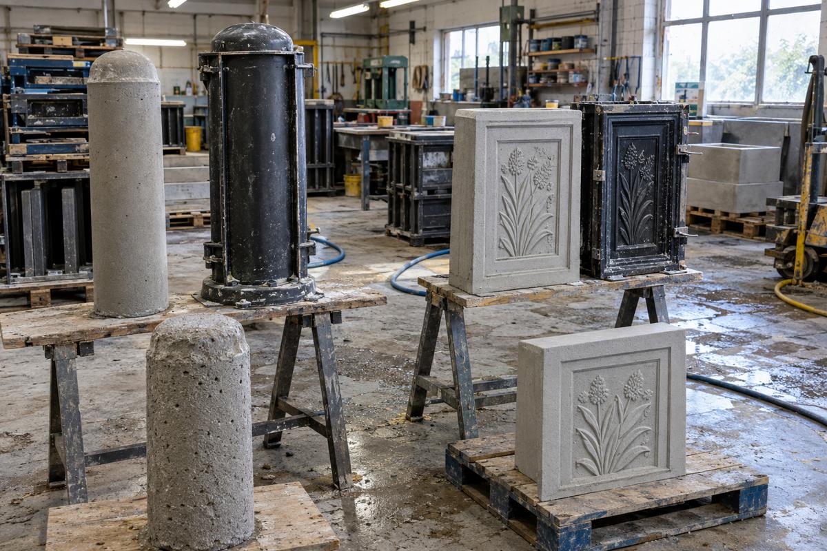 Plain and detailed landscape moulds with contrasting concrete first-off casts