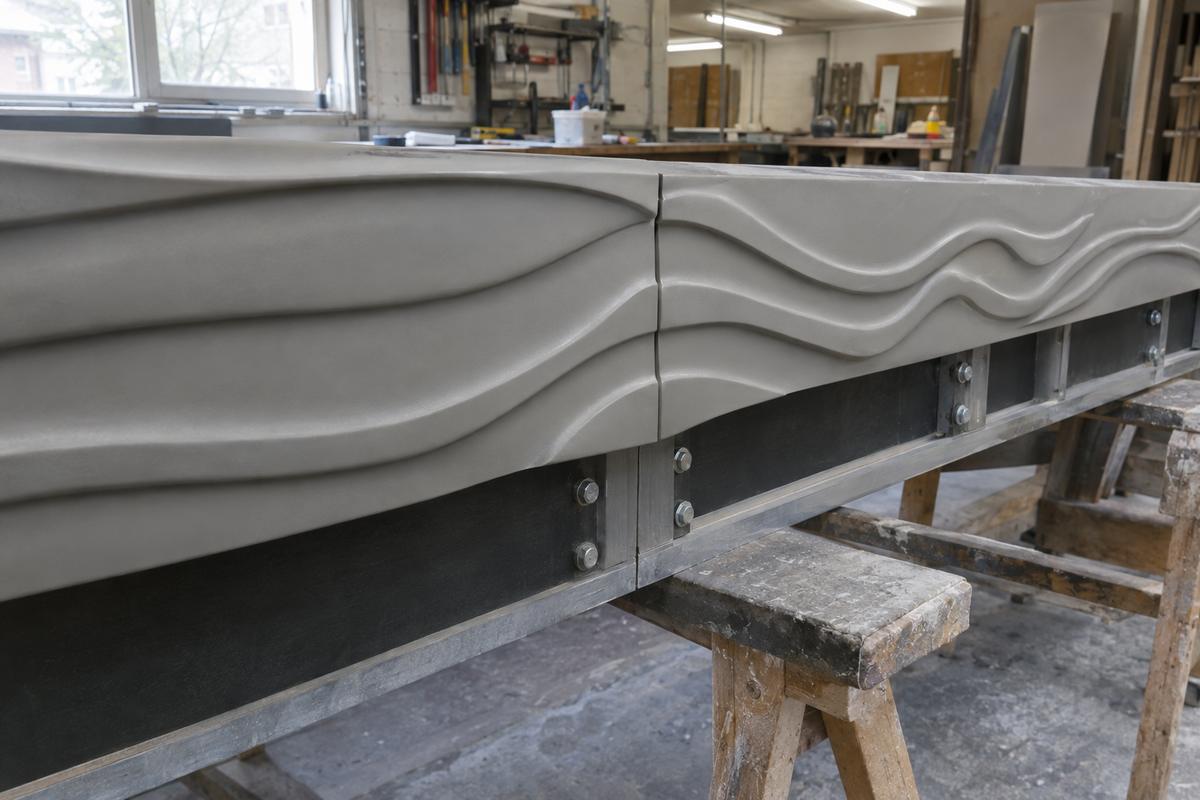Large formliner sections joined at a planned shadow-gap splice