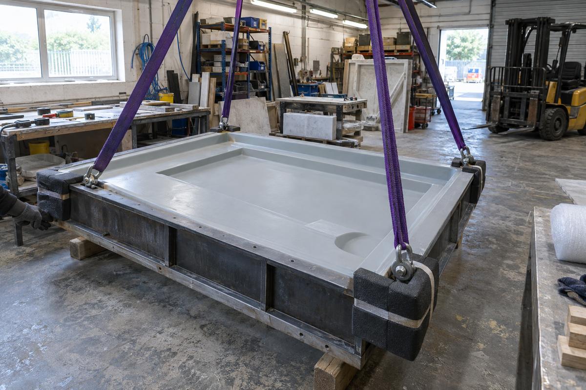 Large framed mould prepared for lifting with protected sling points
