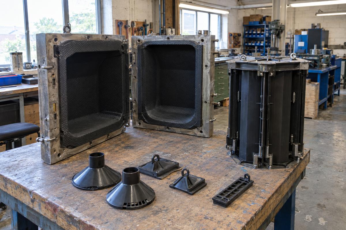 Outer mould case with elastomer lining, collapsible core and removable formers