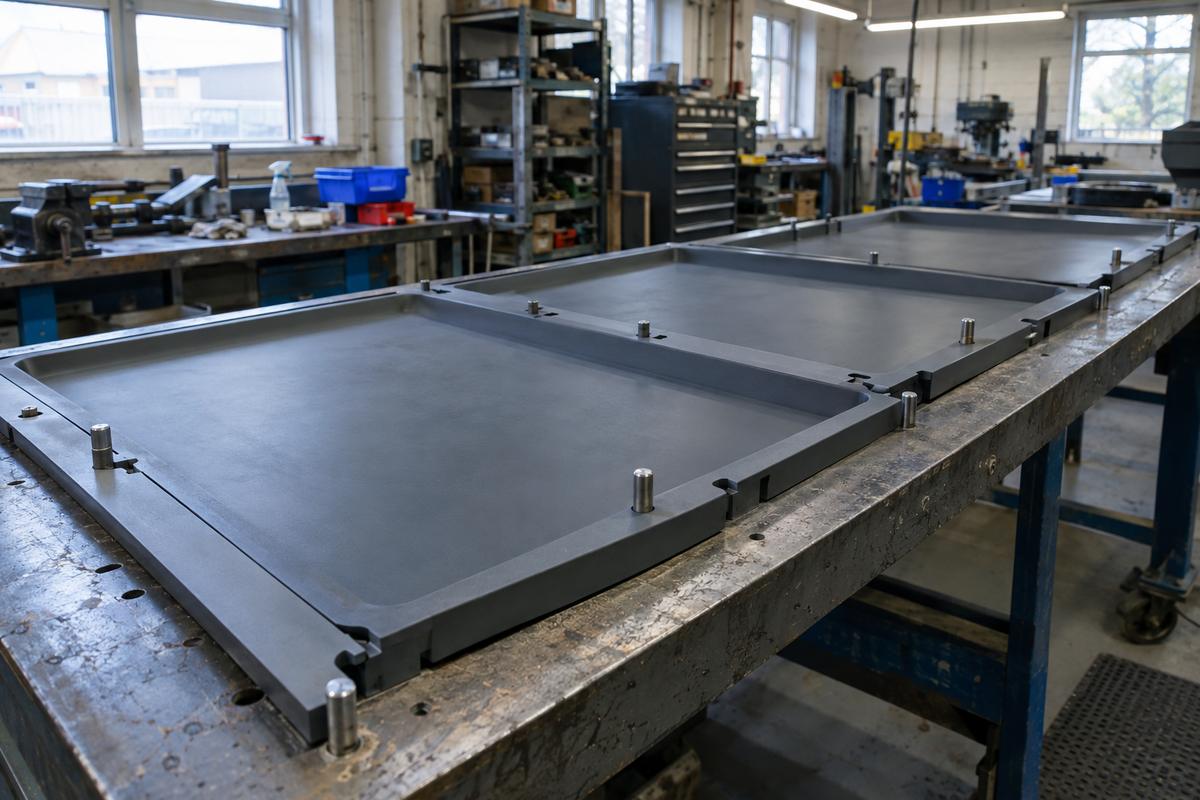 Modular liner panels locating together on a bed with shared registration