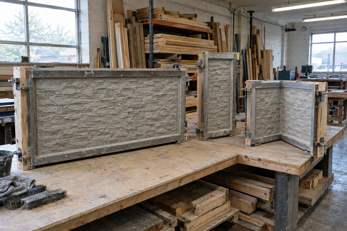 Different façade panel moulds sharing the same surface texture