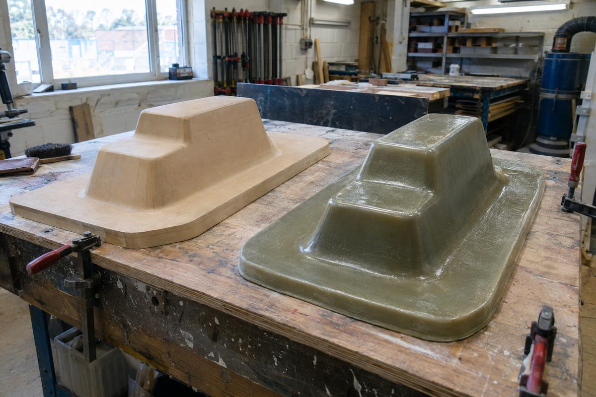 Master pattern beside polyurethane liner made from same shape