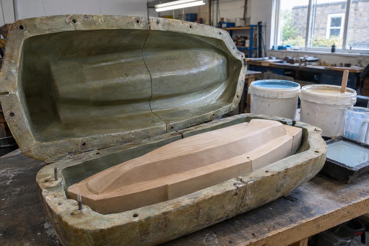 Approved pattern seated in rigid backing shell before moulding