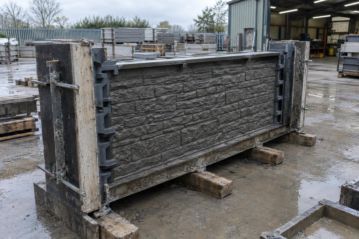 Retaining wall mould with textured face and alignment features