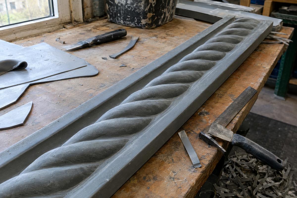 Silicone rope-effect formliner showing deep twisted relief detail