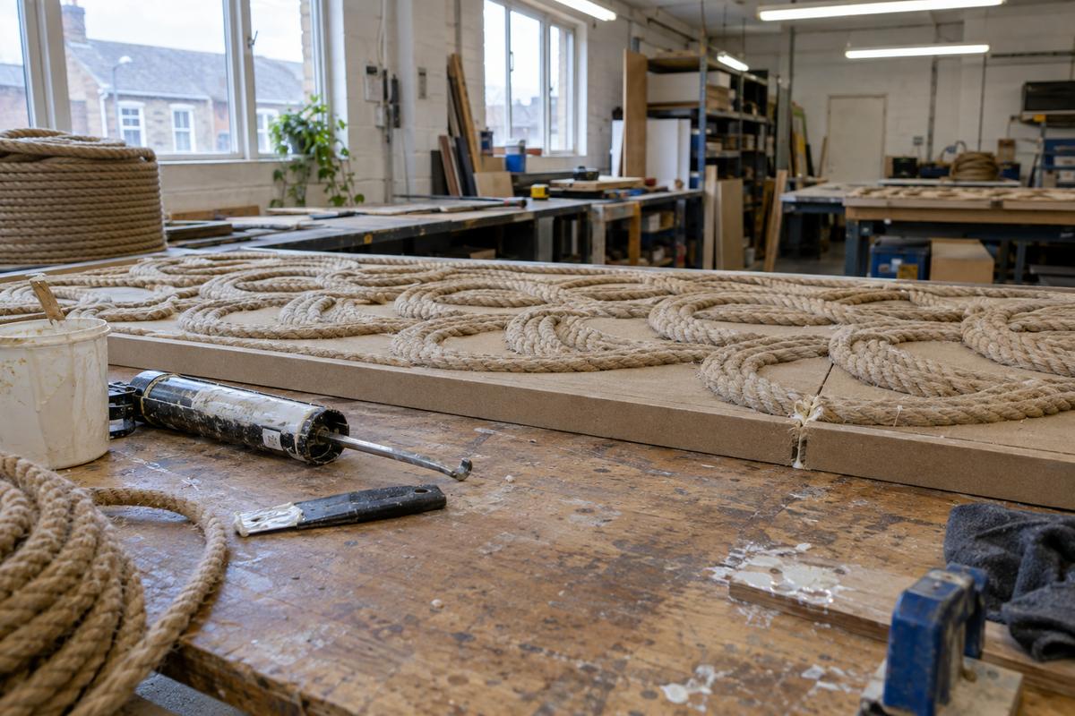 Rope pattern sections assembled with joint placed at edge