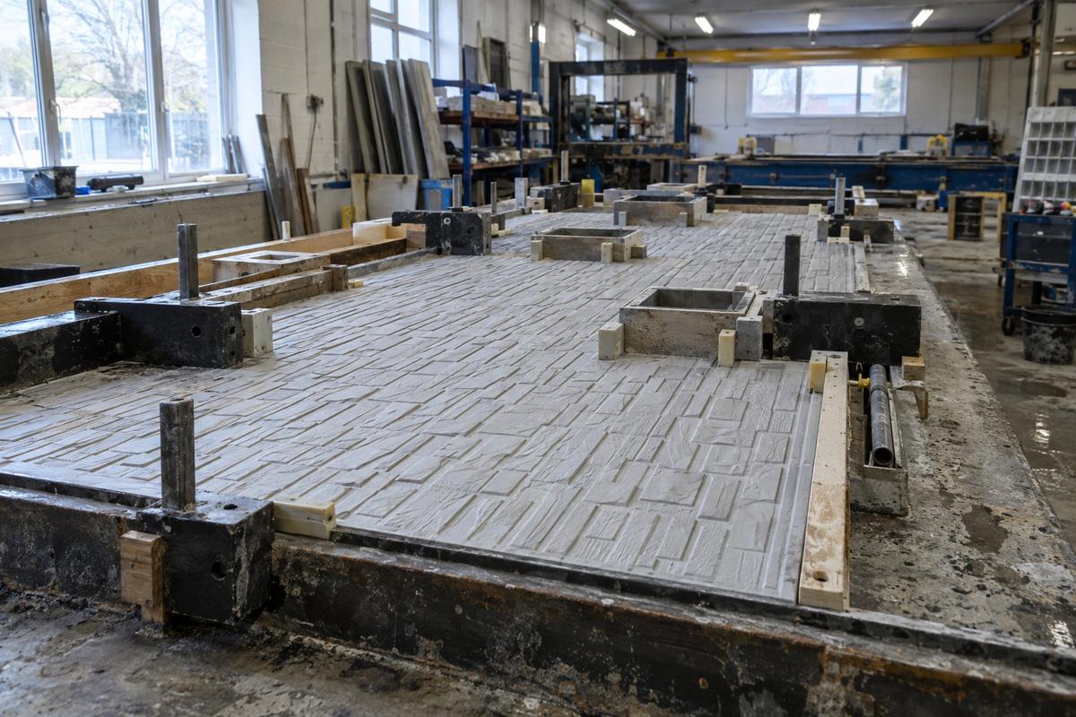 Backed liner laid flat beside sandwich panel tooling components